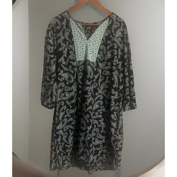 Patio Casuals By Cabernet Dress Tunic Beaded Black Paisley Side Pockets Size XL - Picture 1 of 8